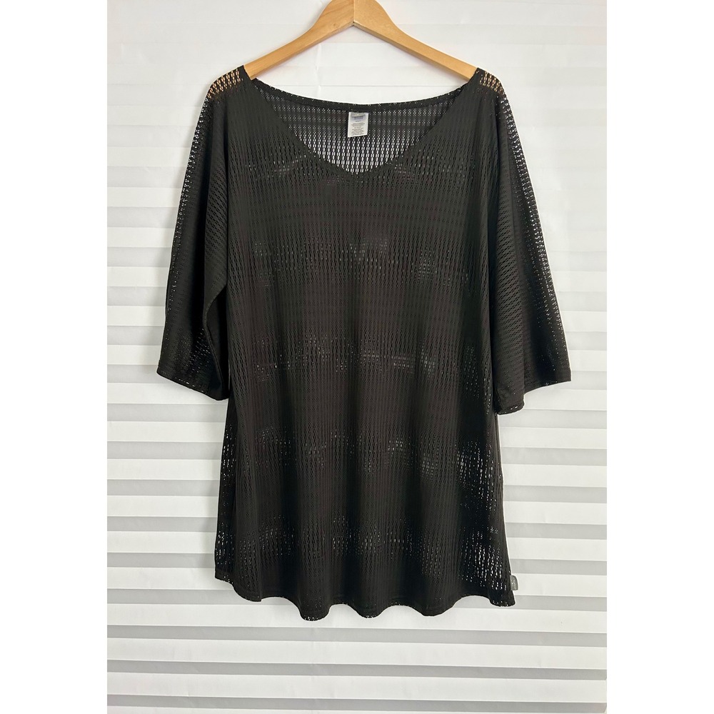 O'Neill Women Black Mesh Swim Cover Up V-Neck Tunic‎ Top XL RN85773